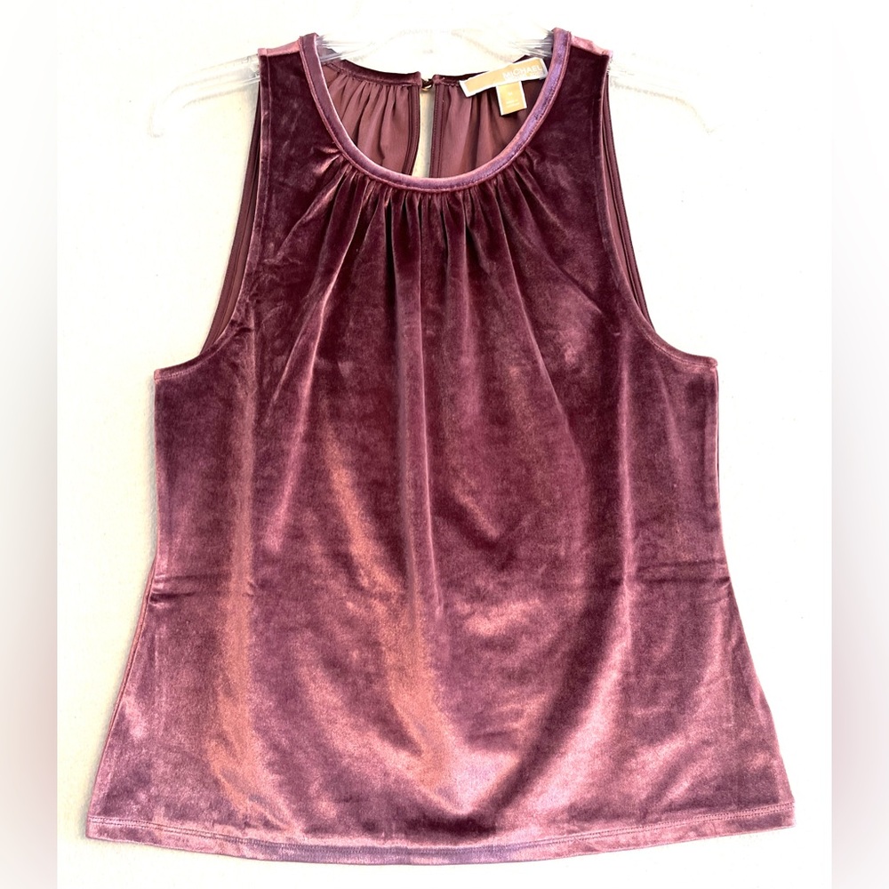 MICHAEL KORS Dusty Mauve Velvet Halter Top Med